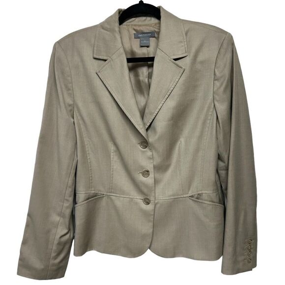 Ann Taylor Tan Blazer Three Button Up Women’s Suit Jacket Business Office Formal - Picture 1 of 7
